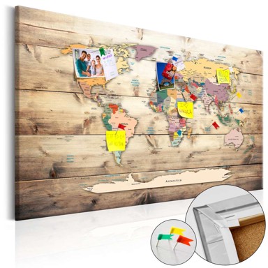 Slika na plutenoj podlozi World Map Wooden Oceans [Cork Map] 120x80